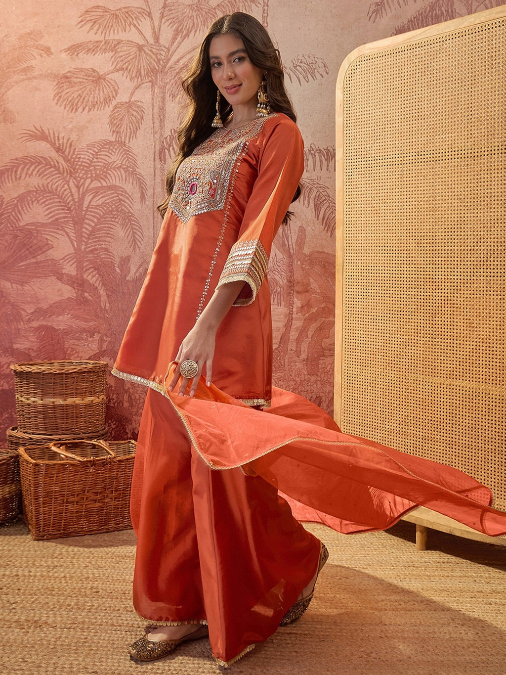 Harmi Embroidered Kurti Palazzo Set with Dupatta