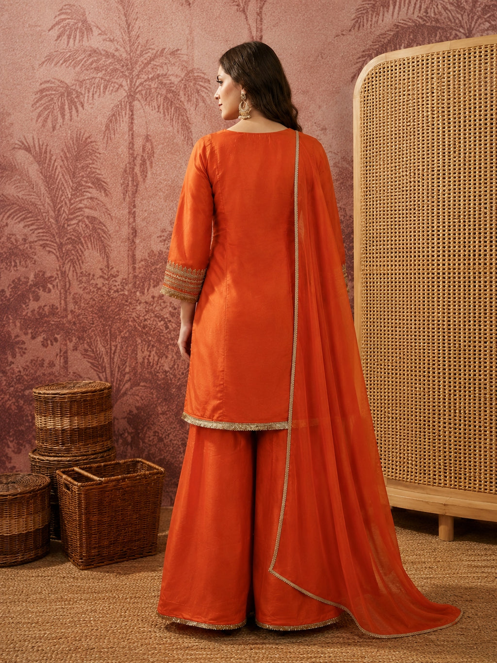Harmi Embroidered Kurti Palazzo Set with Dupatta