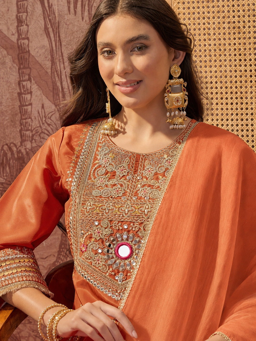 Harmi Embroidered Kurti Palazzo Set with Dupatta