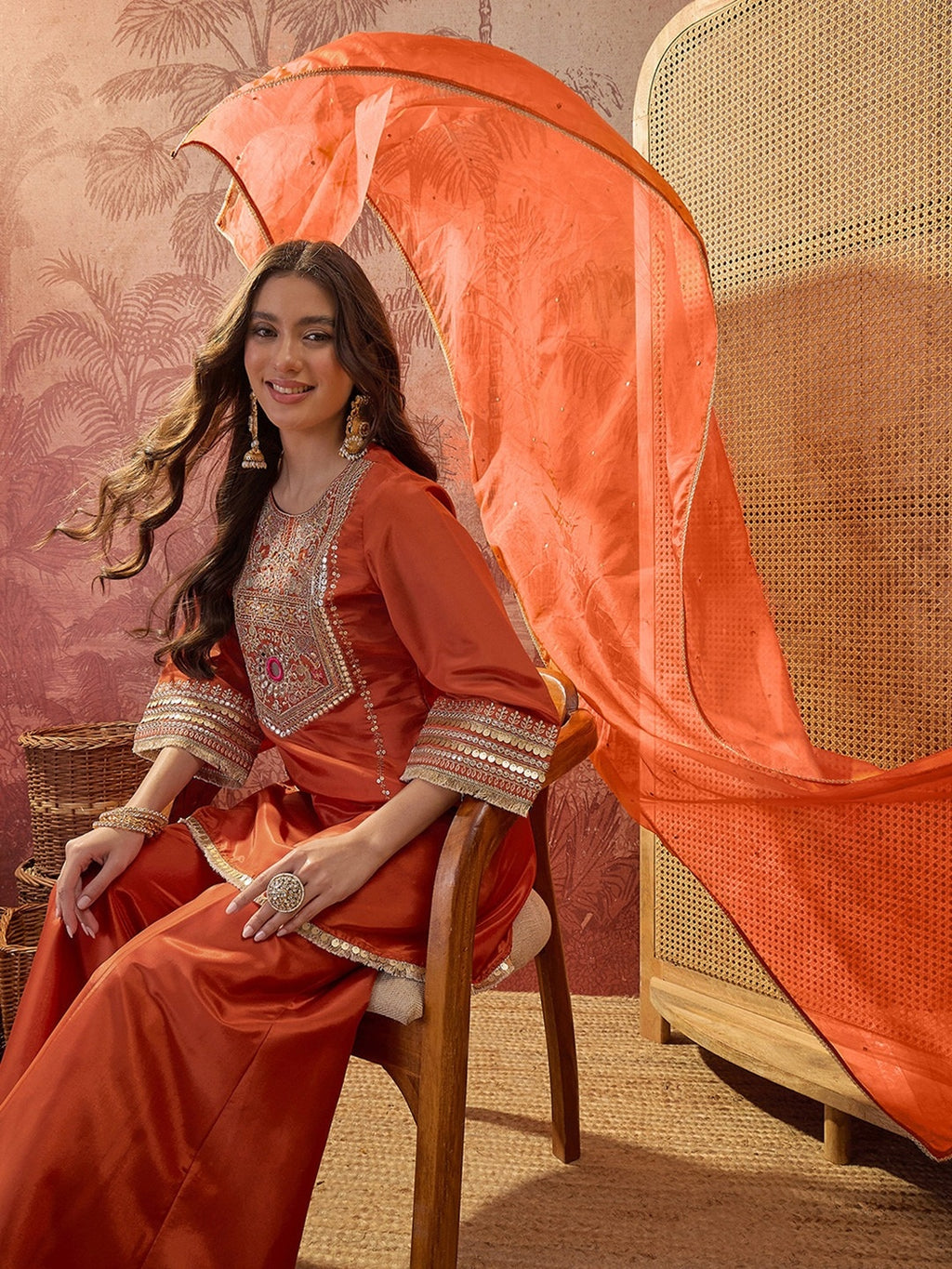 Harmi Embroidered Kurti Palazzo Set with Dupatta