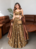 Women's Brown Floral Embroidered Lehenga Choli Set with Dupatta