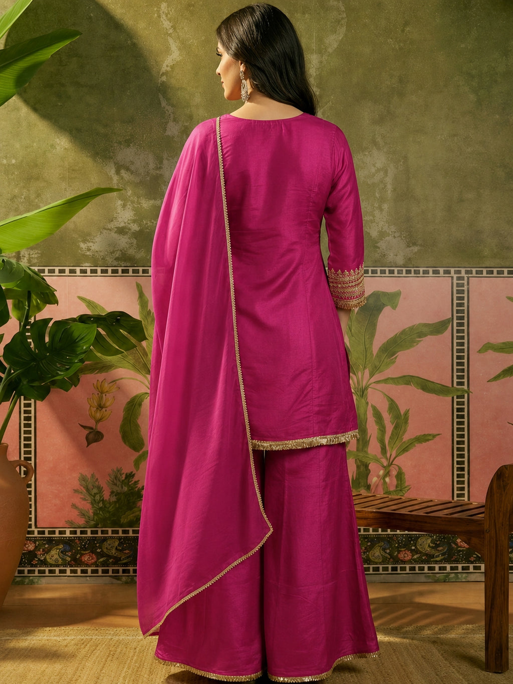 Harmi Embroidered Kurti Palazzo Set with Dupatta