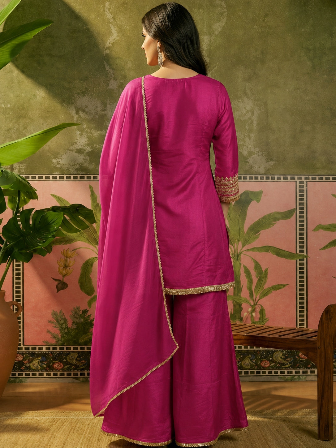 Harmi Embroidered Kurti Palazzo Set with Dupatta