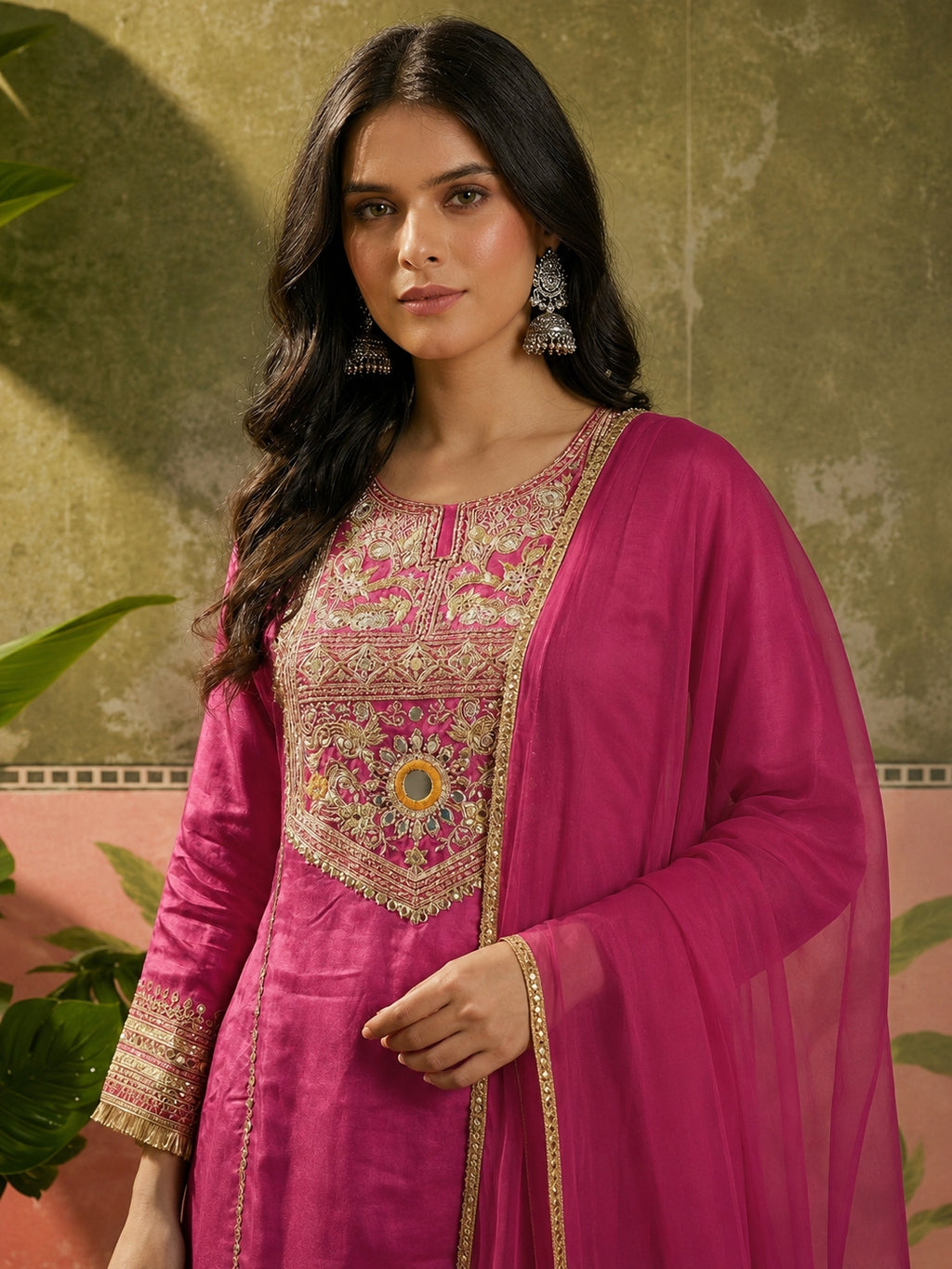 Harmi Embroidered Kurti Palazzo Set with Dupatta