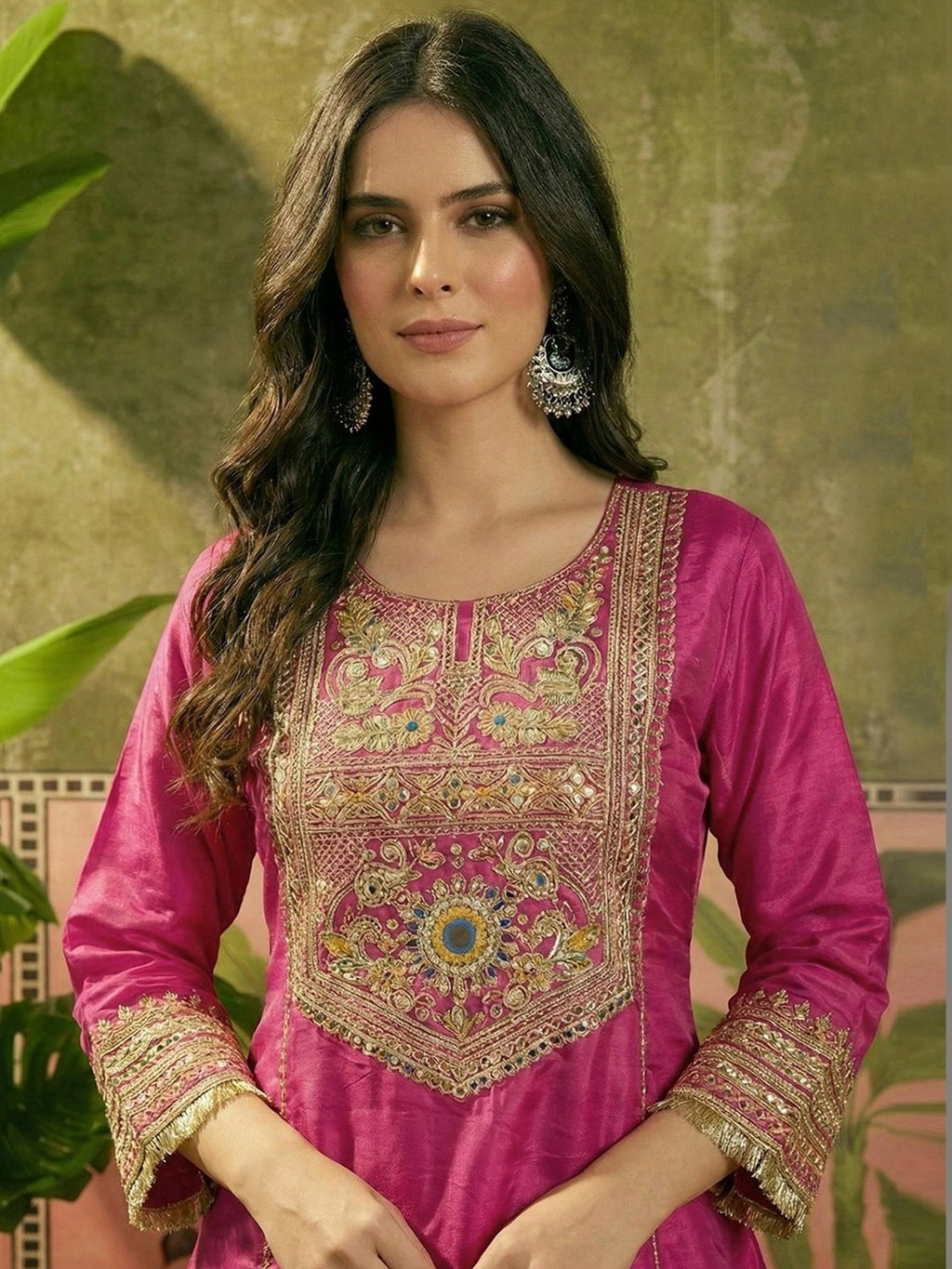 Harmi Embroidered Kurti Palazzo Set with Dupatta
