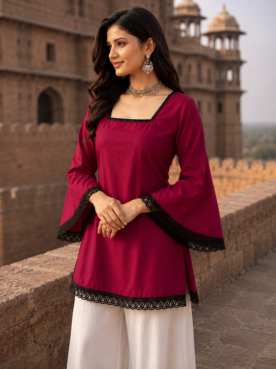 Women's Solid Square Neck Bell Sleeve Top