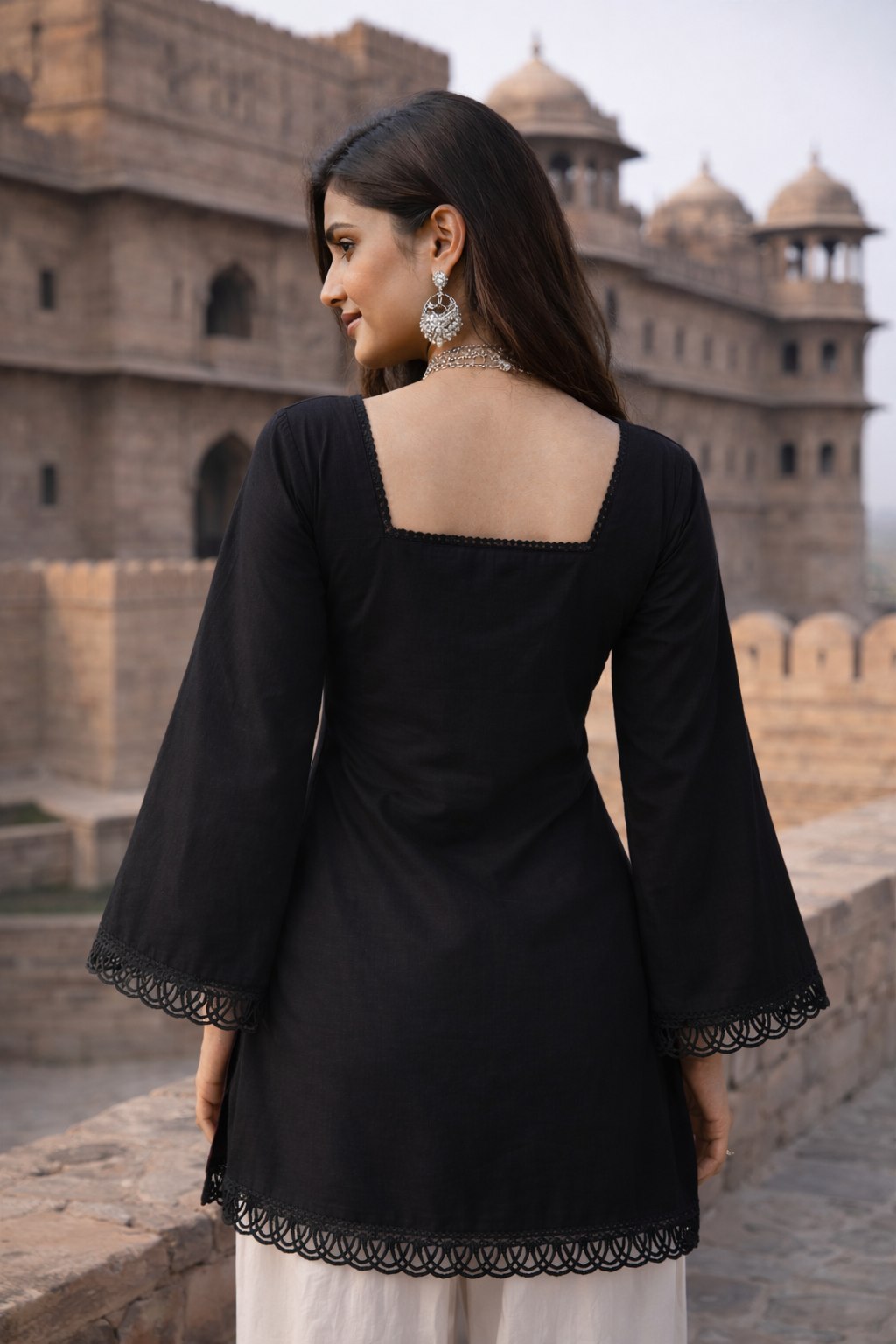 Women's Solid Square Neck Bell Sleeve Top