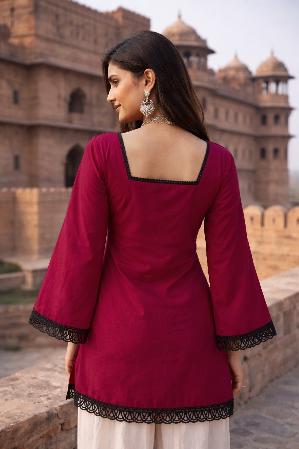 Women's Solid Square Neck Bell Sleeve Top