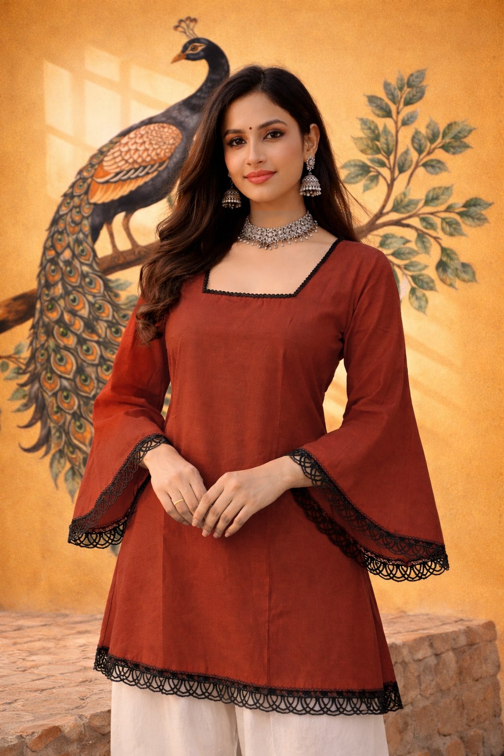 Women's Solid Square Neck Bell Sleeve Top