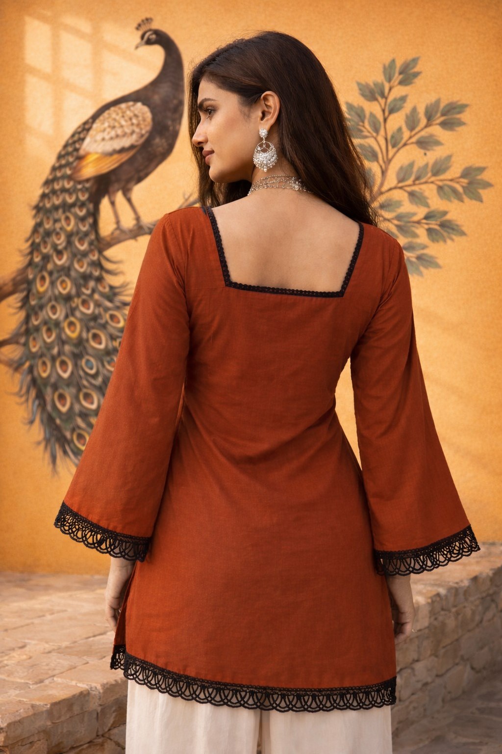 Women's Solid Square Neck Bell Sleeve Top