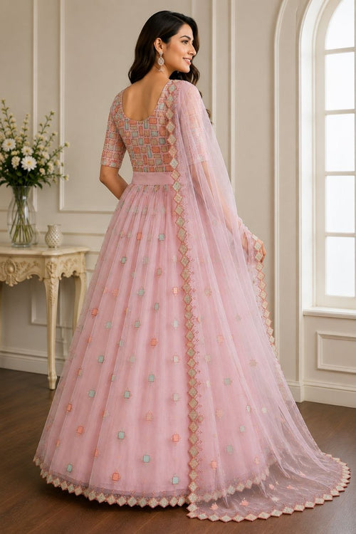 Baby Pink Designer Net Lehenga Choli with Unstitched Blouse for Party Wear