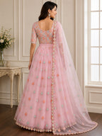 Baby Pink Designer Net Lehenga Choli with Unstitched Blouse for Party Wear