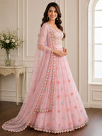 Baby Pink Designer Net Lehenga Choli with Unstitched Blouse for Party Wear