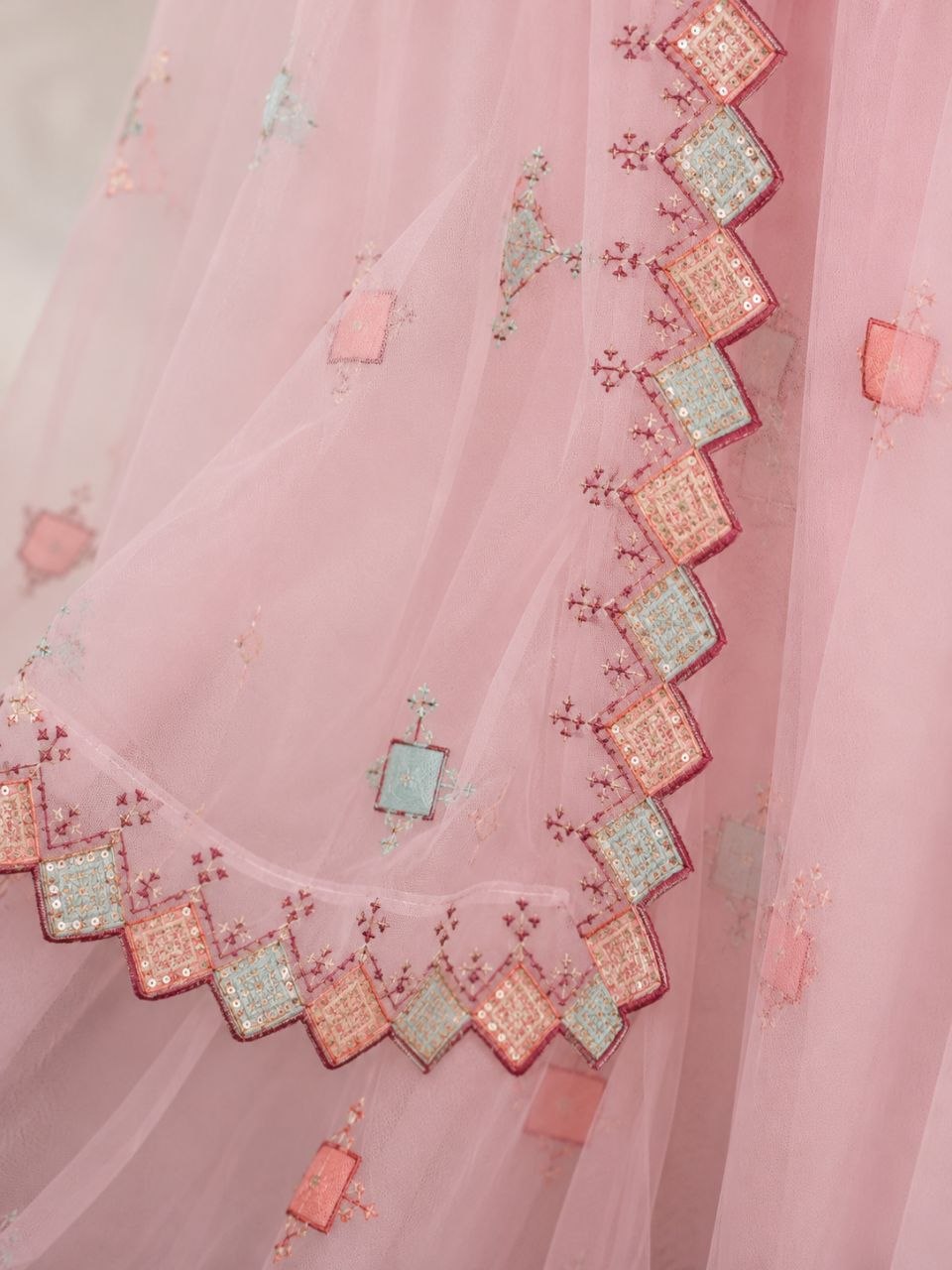 Baby Pink Designer Net Lehenga Choli with Unstitched Blouse for Party Wear