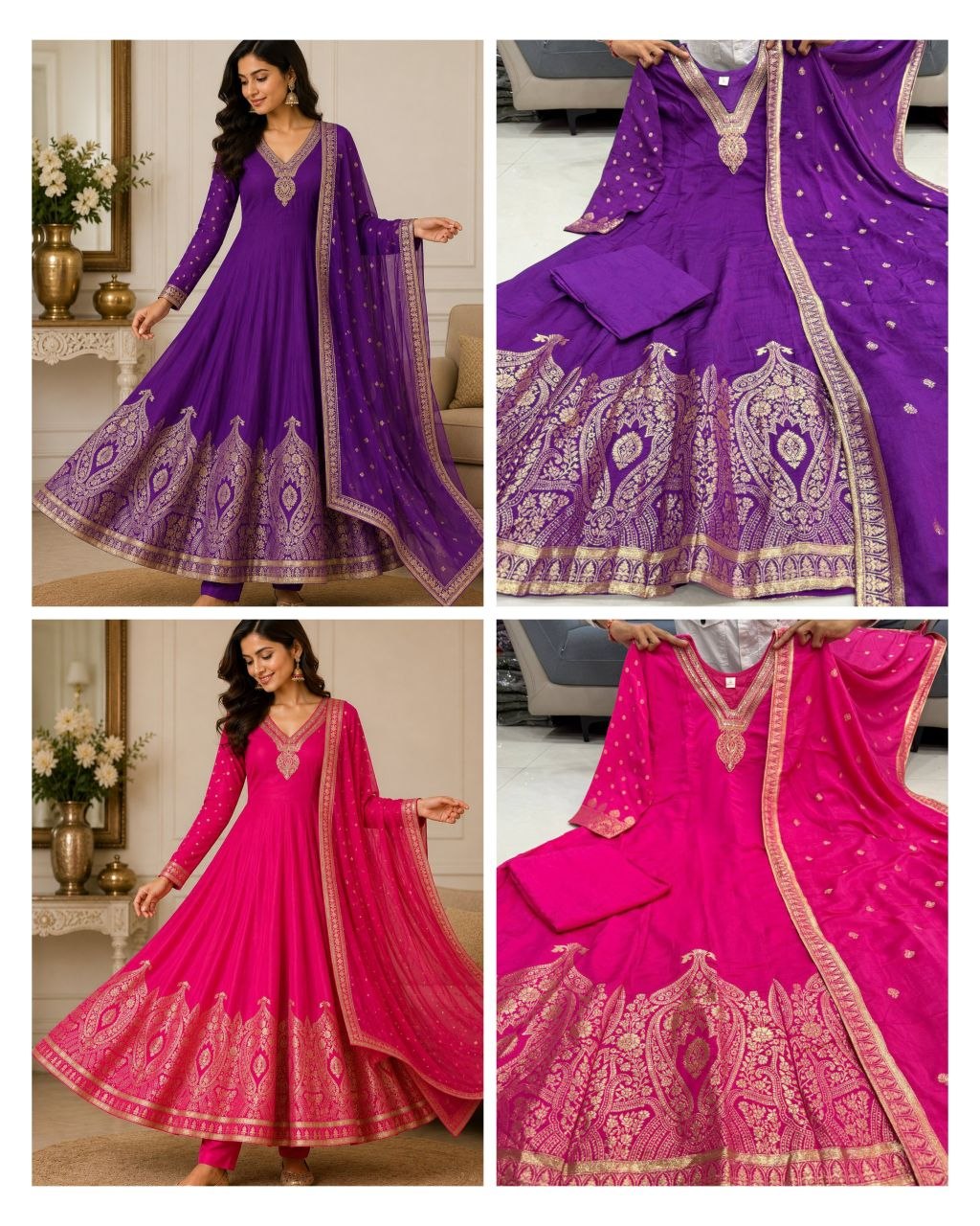 Women's Purple Embroidered Anarkali Suit Set with Dupatta