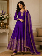 Women's Purple Embroidered Anarkali Suit Set with Dupatta