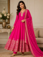 Women's Purple Embroidered Anarkali Suit Set with Dupatta