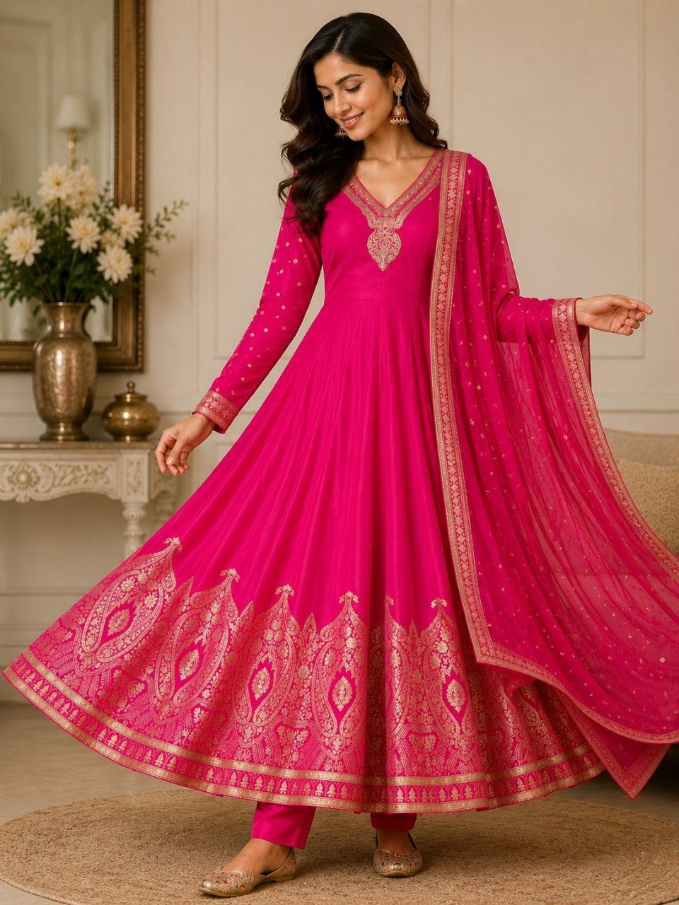 Women's Purple Embroidered Anarkali Suit Set with Dupatta
