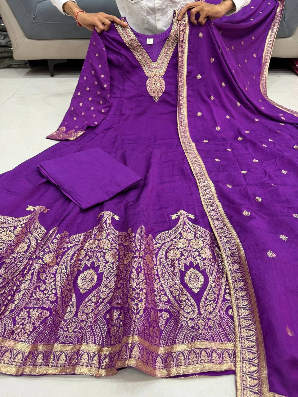 Women's Purple Embroidered Anarkali Suit Set with Dupatta