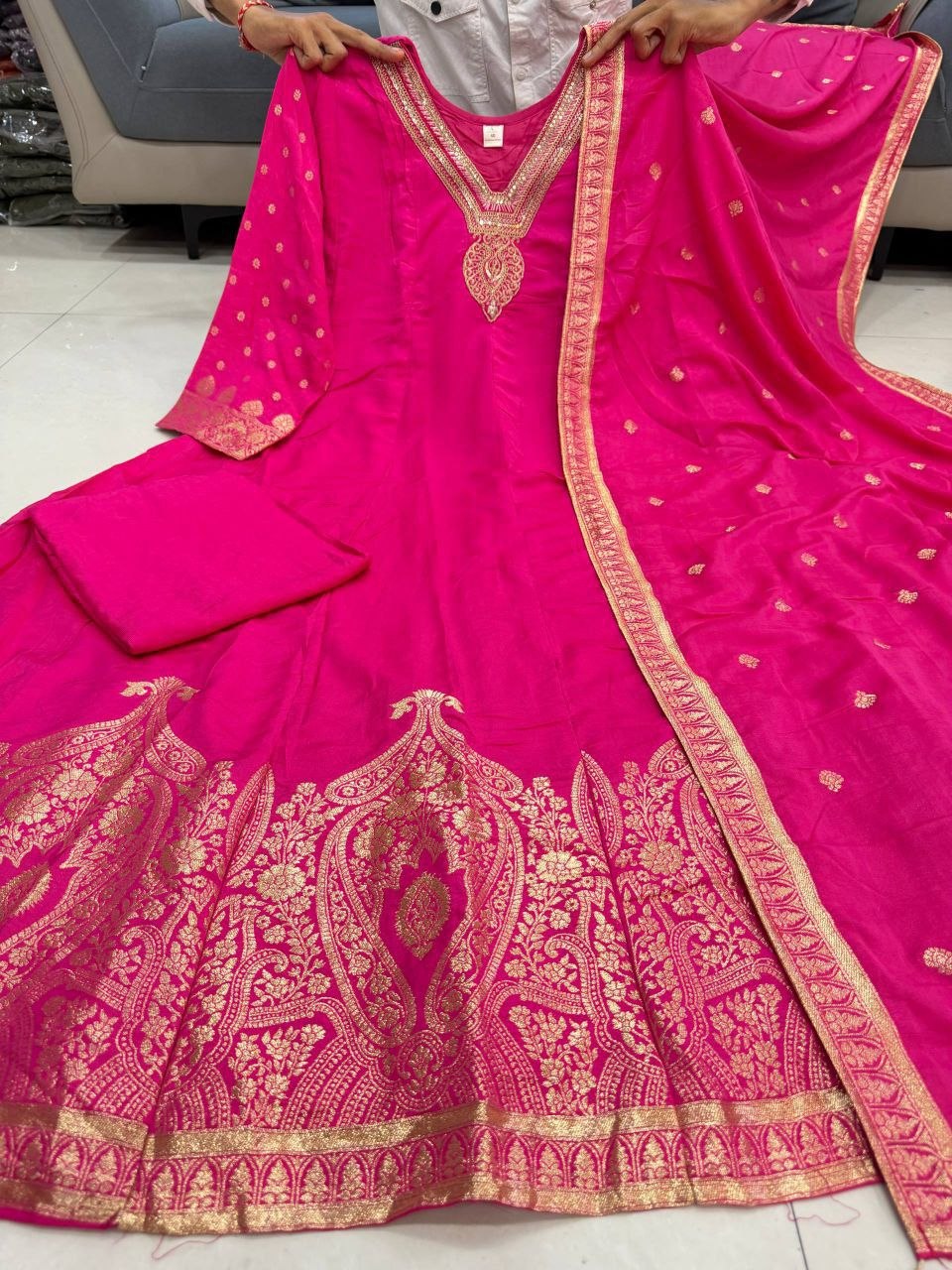Women's Purple Embroidered Anarkali Suit Set with Dupatta