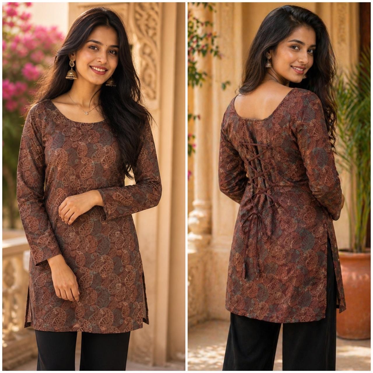Women's Brown Floral Printed Rayon Top