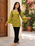 Women's Yellow Printed Square Neck Bell Sleeve Top