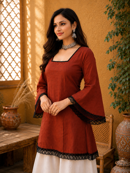 Women's Solid Square Neck Bell Sleeve Top