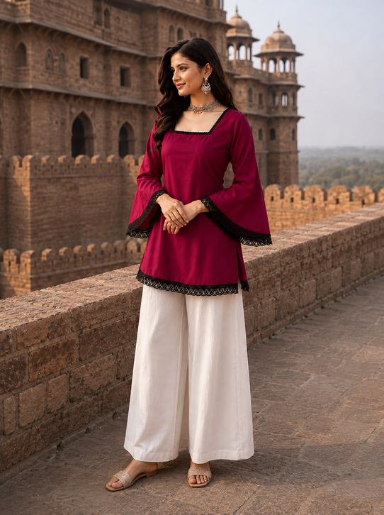Women's Solid Square Neck Bell Sleeve Top