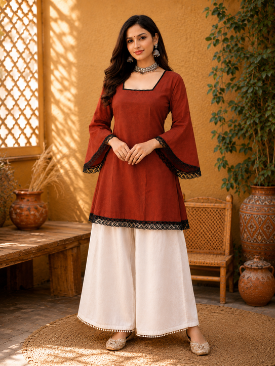 Women's Solid Square Neck Bell Sleeve Top