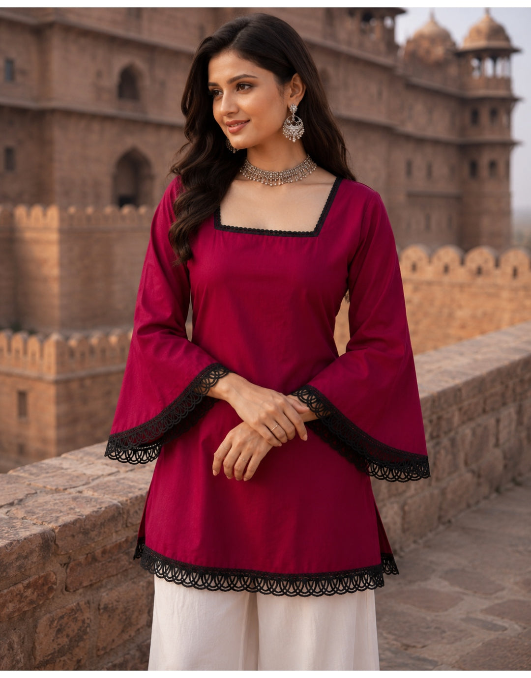 Women's Solid Square Neck Bell Sleeve Top